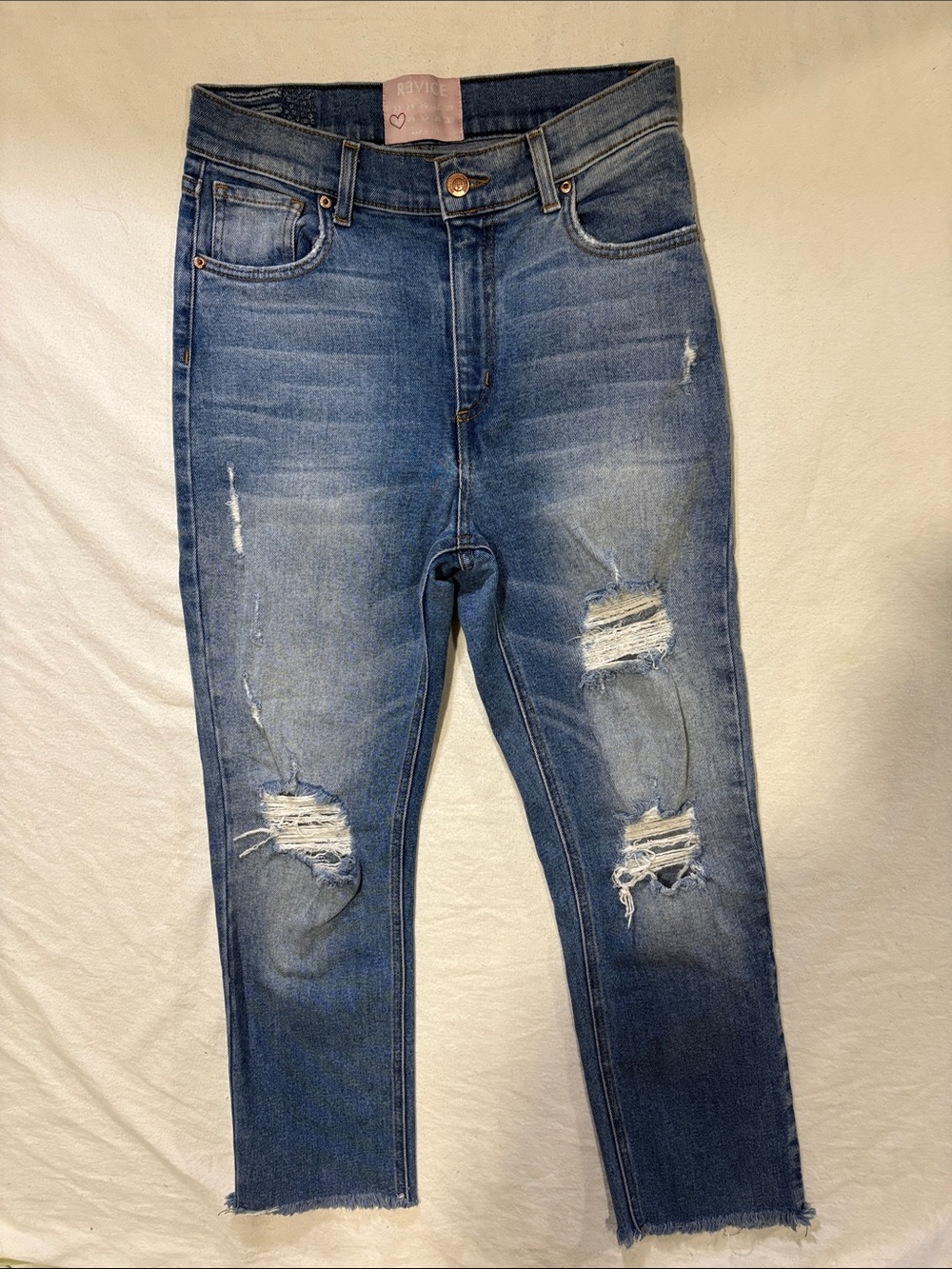 Revice Denim High-Rise Distressed Raw Hem Jeans
